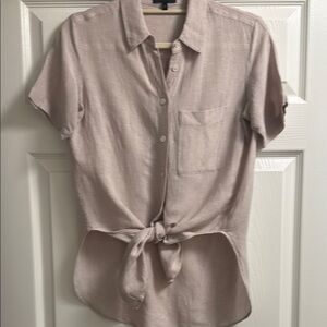 Women’s Theory Beige Linen Casual Button-Down Shirt Small